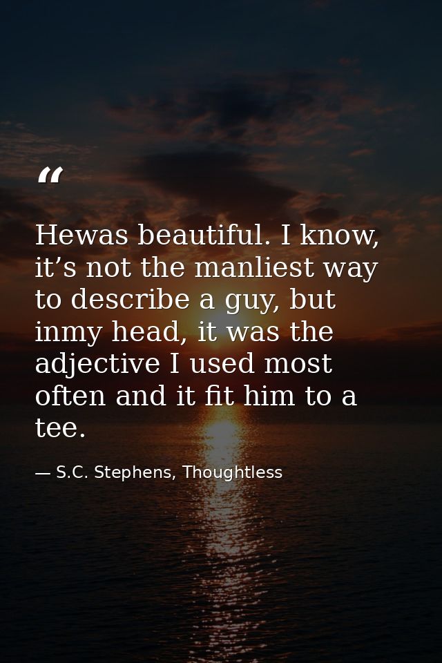 Hewas beautiful. I know, it’s not the manliest way to describe a guy, but inmy head, it was the adjective I used most of — S.C. Stephens, Thoughtless