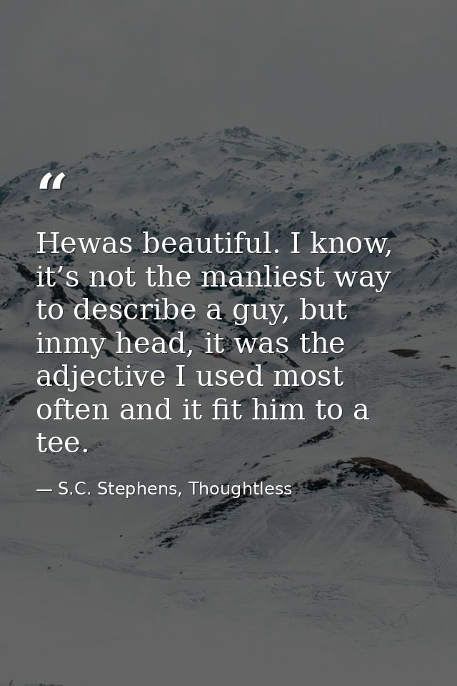 Hewas beautiful. I know, it’s not the manliest way to describe a guy, but inmy head, it was the adjective I used most of — S.C. Stephens, Thoughtless