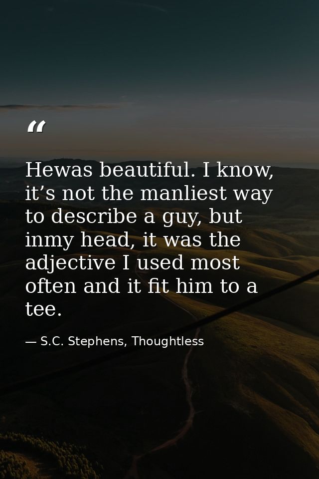 Hewas beautiful. I know, it’s not the manliest way to describe a guy, but inmy head, it was the adjective I used most of — S.C. Stephens, Thoughtless