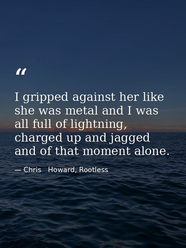 I gripped against her like she was metal and I was all full of lightning, charged up and jagged and of that moment alone — Chris   Howard, Rootless