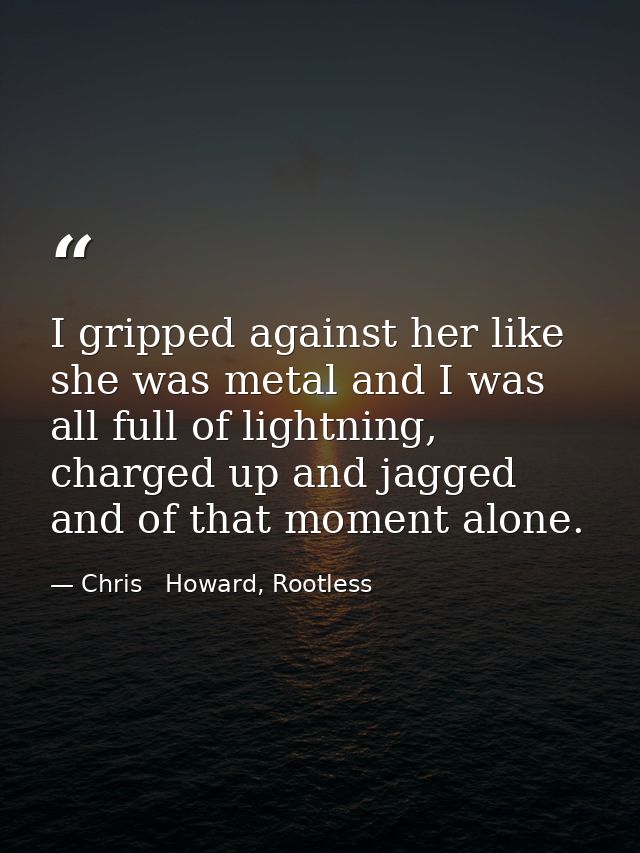 I gripped against her like she was metal and I was all full of lightning, charged up and jagged and of that moment alone — Chris   Howard, Rootless