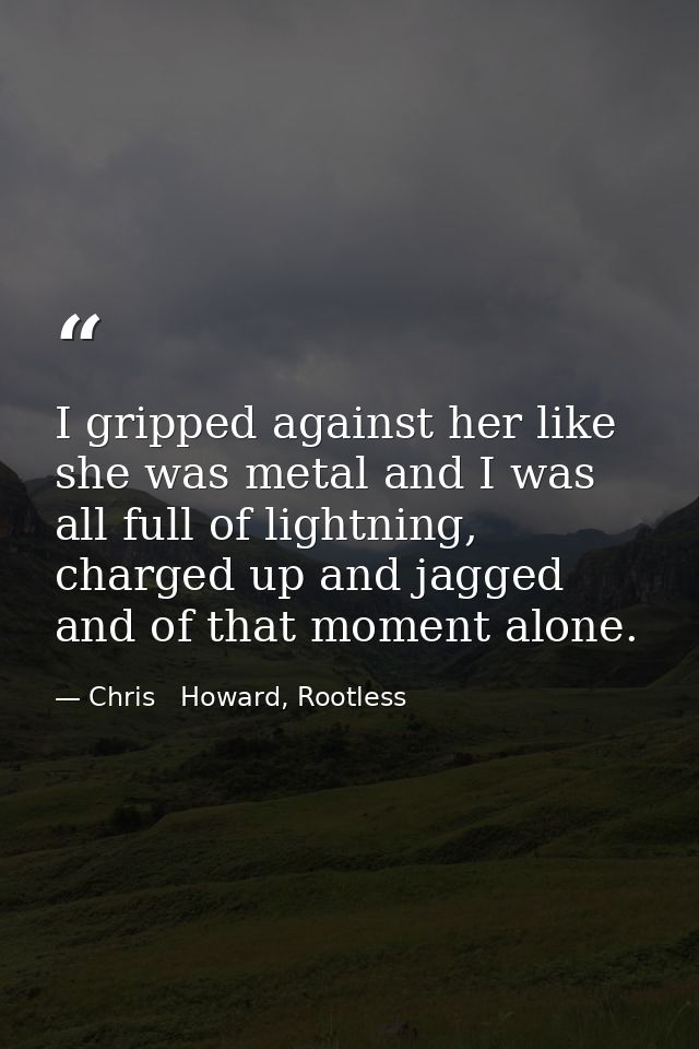 I gripped against her like she was metal and I was all full of lightning, charged up and jagged and of that moment alone — Chris   Howard, Rootless