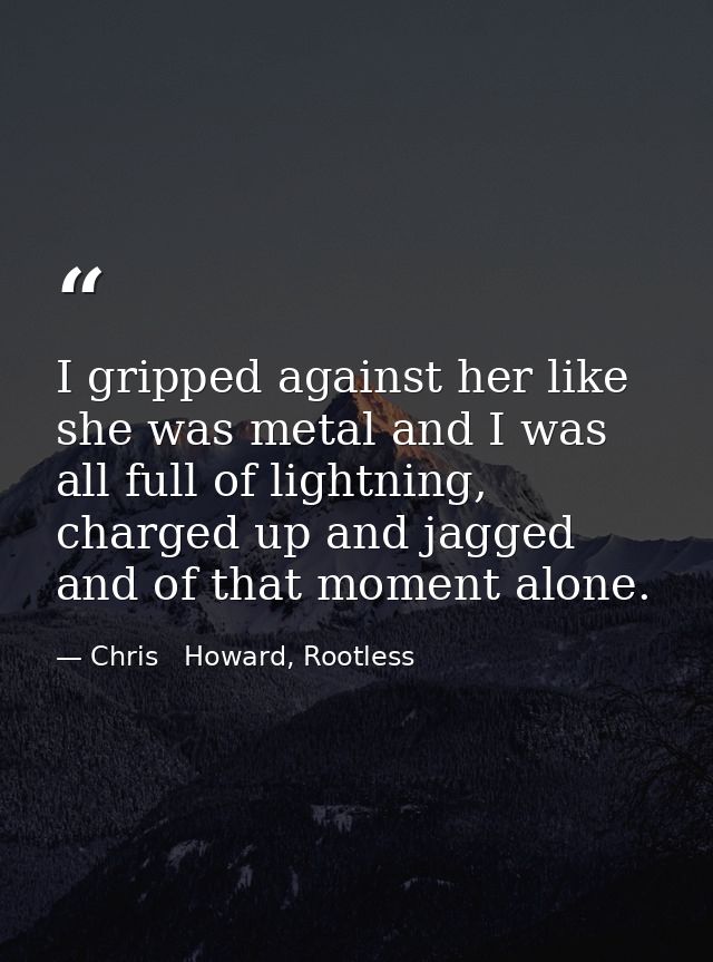 I gripped against her like she was metal and I was all full of lightning, charged up and jagged and of that moment alone — Chris   Howard, Rootless