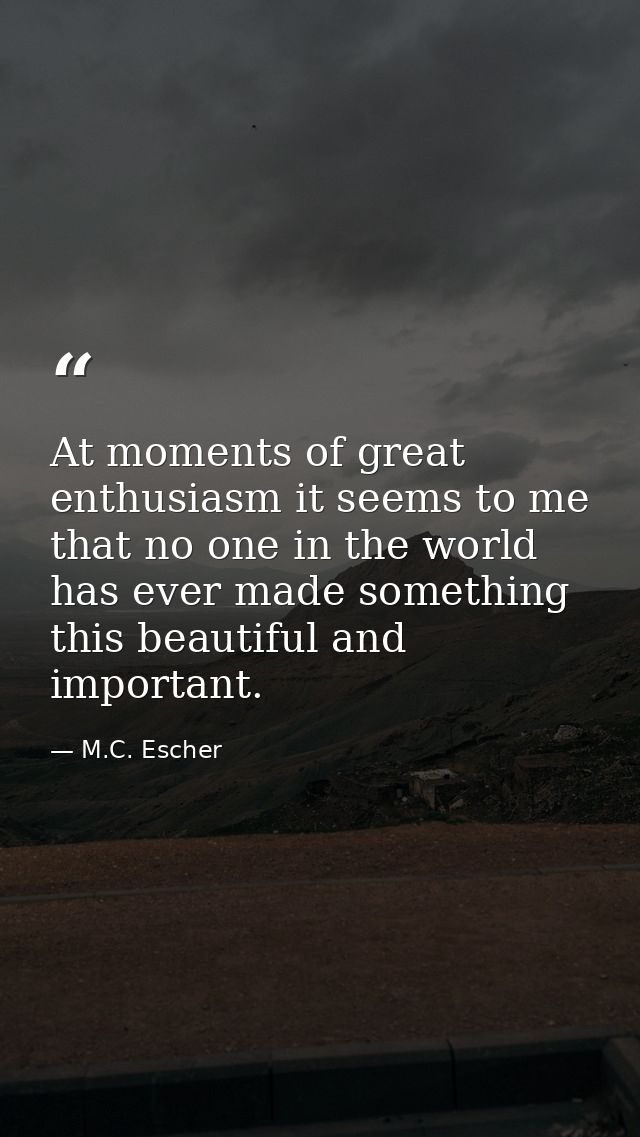 At moments of great enthusiasm it seems to me that no one in the world has ever made something this beautiful and import — M.C. Escher