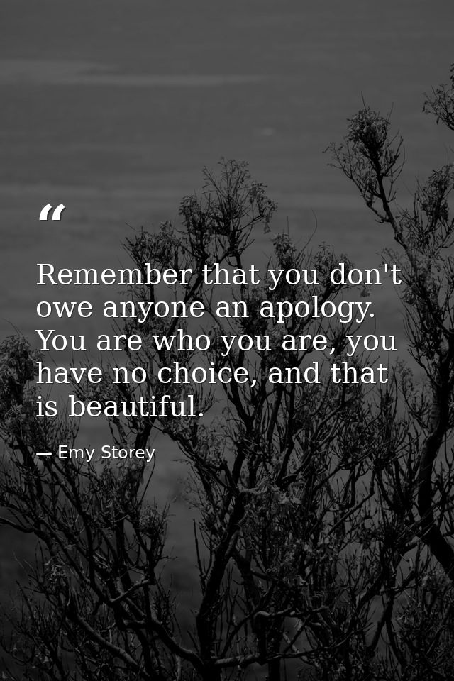 Remember that you don't owe anyone an apology. You are who you are, you have no choice, and that is beautiful. — Emy Storey