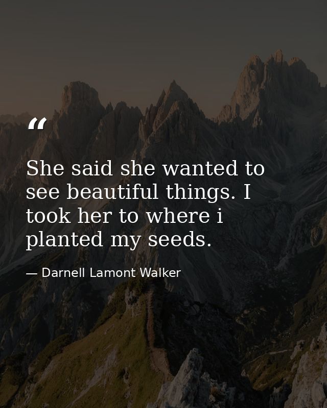 She said she wanted to see beautiful things. I took her to where i planted my seeds. — Darnell Lamont Walker