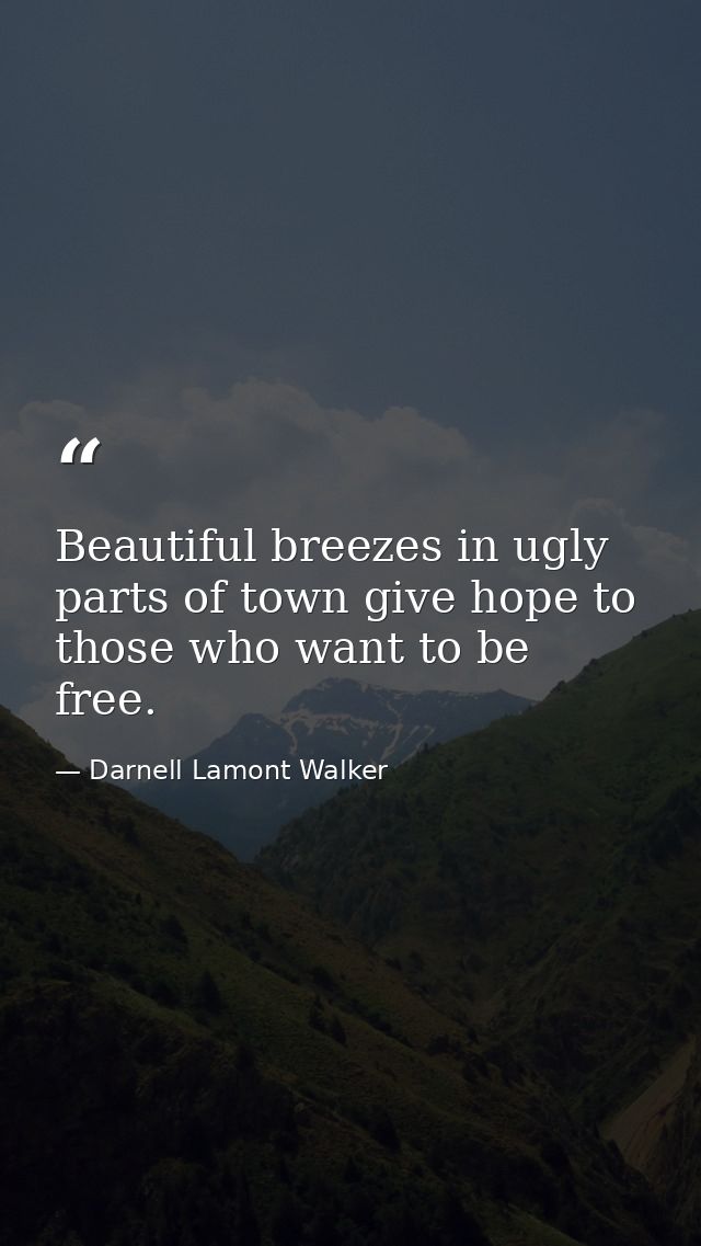 Beautiful breezes in ugly parts of town give hope to those who want to be free. — Darnell Lamont Walker