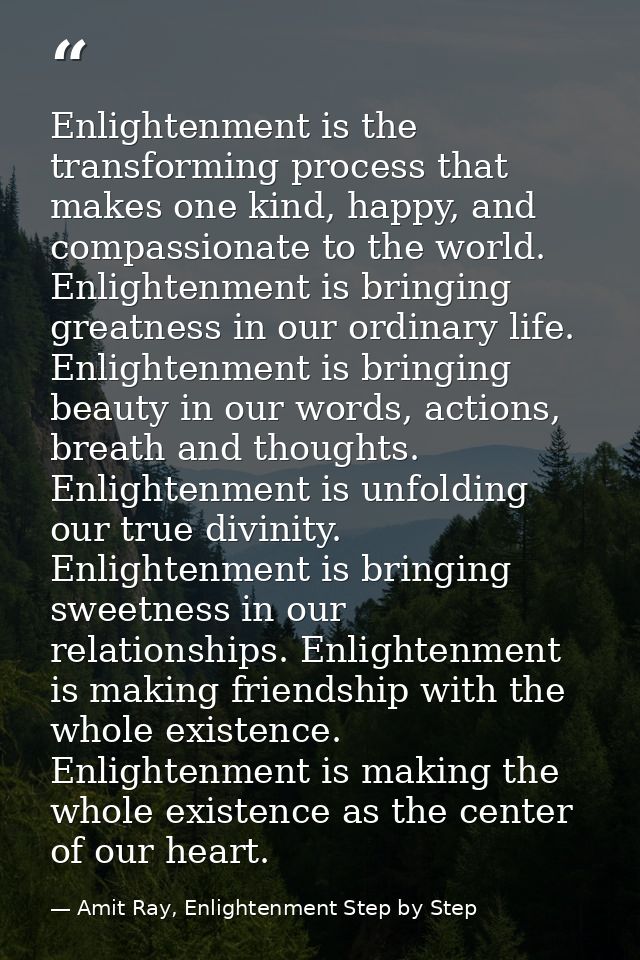 Enlightenment is the transforming process that makes one kind, happy, and compassionate to the world. Enlightenment is b — Amit Ray, Enlightenment Step by Step