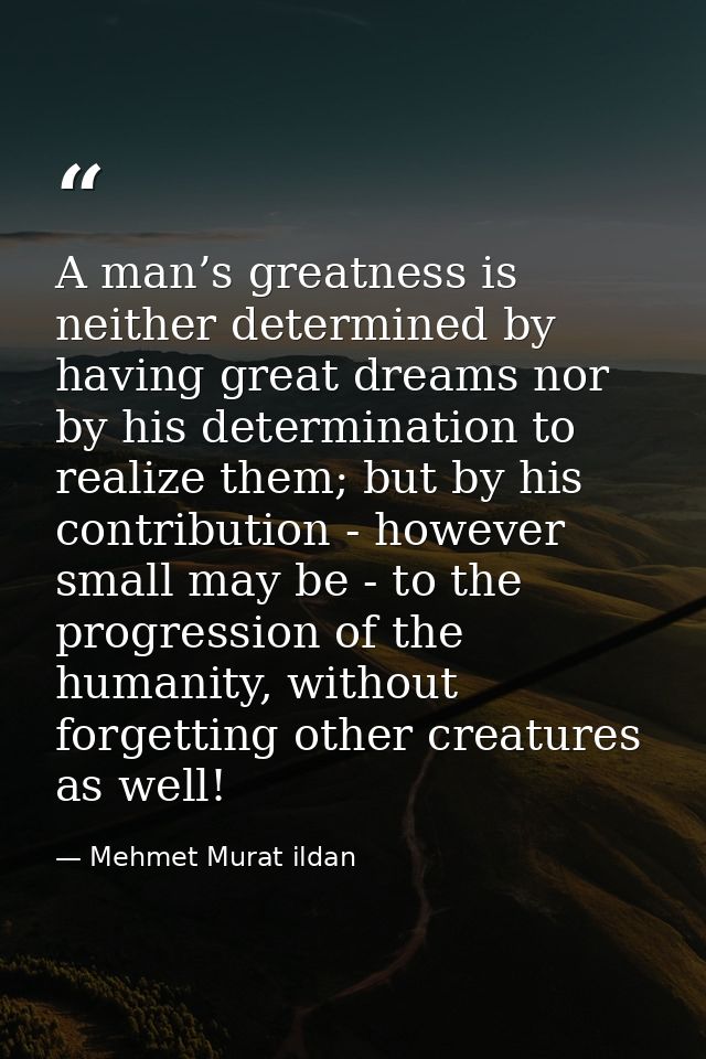 A man’s greatness is neither determined by having great dreams nor by his determination to realize them; but by his cont — Mehmet Murat ildan