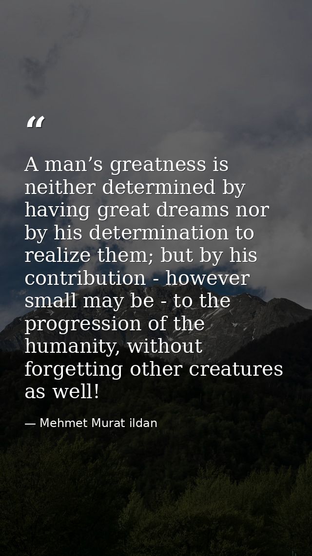 A man’s greatness is neither determined by having great dreams nor by his determination to realize them; but by his cont — Mehmet Murat ildan