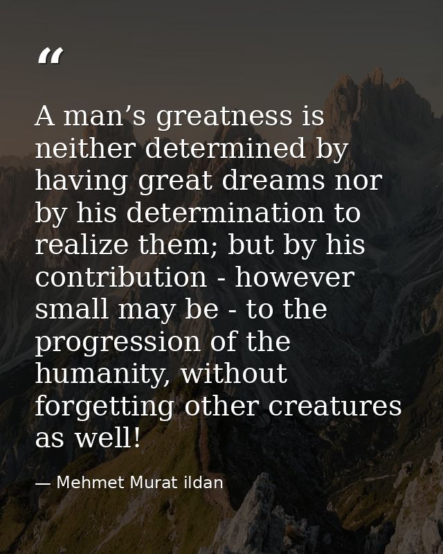 A man’s greatness is neither determined by having great dreams nor by his determination to realize them; but by his cont — Mehmet Murat ildan