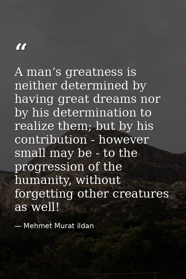 A man’s greatness is neither determined by having great dreams nor by his determination to realize them; but by his cont — Mehmet Murat ildan