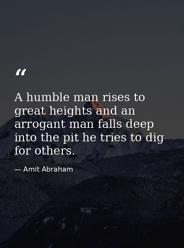 A humble man rises to great heights and an arrogant man falls deep into the pit he tries to dig for others. — Amit Abraham