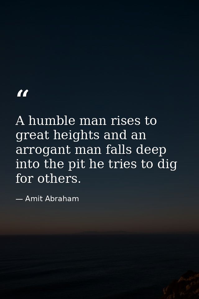 A humble man rises to great heights and an arrogant man falls deep into the pit he tries to dig for others. — Amit Abraham