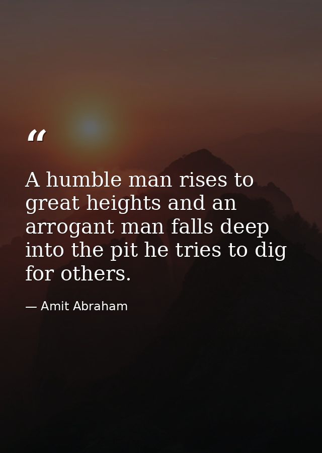 A humble man rises to great heights and an arrogant man falls deep into the pit he tries to dig for others. — Amit Abraham