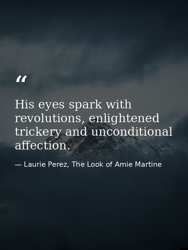 His eyes spark with revolutions, enlightened trickery and unconditional affection. — Laurie Perez, The Look of Amie Martine