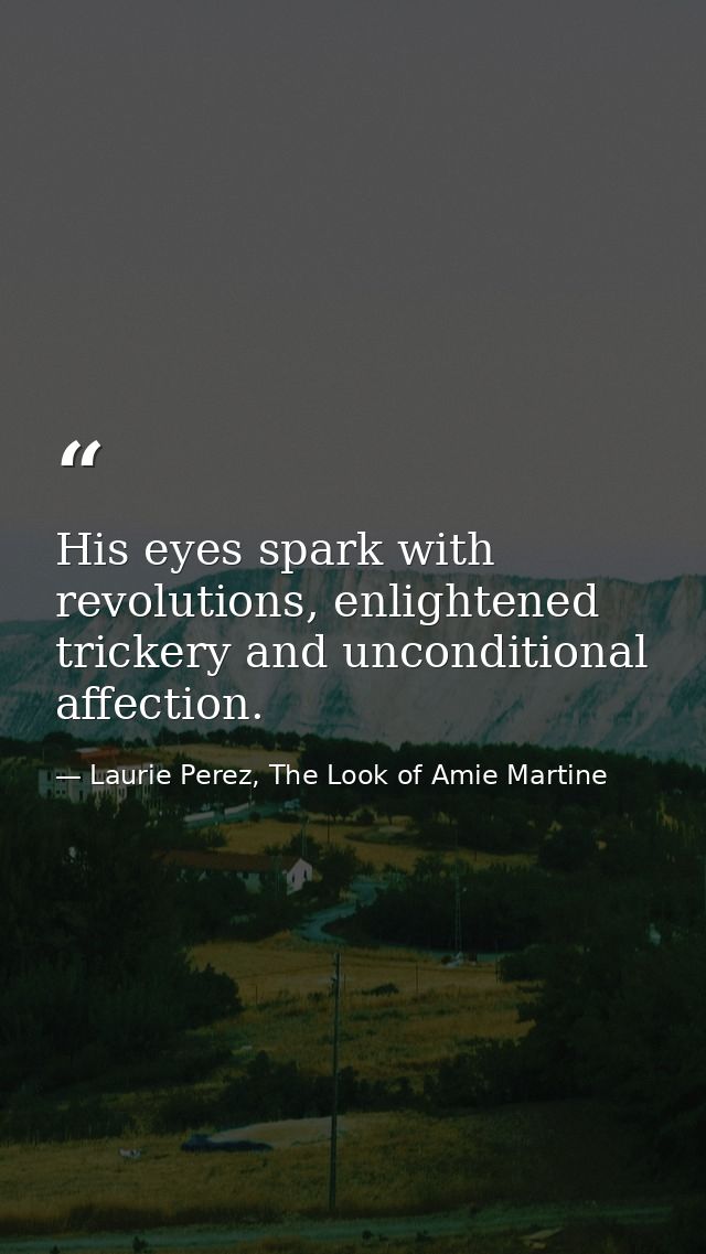 His eyes spark with revolutions, enlightened trickery and unconditional affection. — Laurie Perez, The Look of Amie Martine