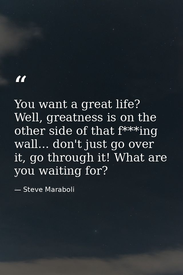 You want a great life? Well, greatness is on the other side of that f***ing wall... don't just go over it, go through it — Steve Maraboli