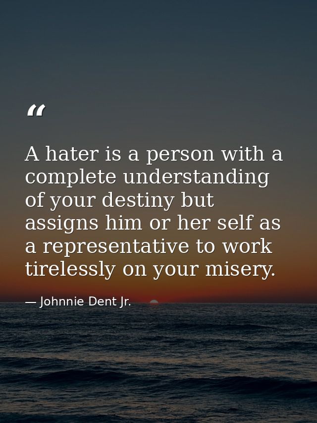 A hater is a person with a complete understanding of your destiny but assigns him or her self as a representative to wor — Johnnie Dent Jr.