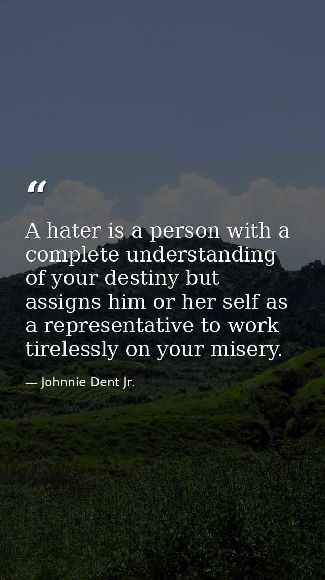 A hater is a person with a complete understanding of your destiny but assigns him or her self as a representative to wor — Johnnie Dent Jr.