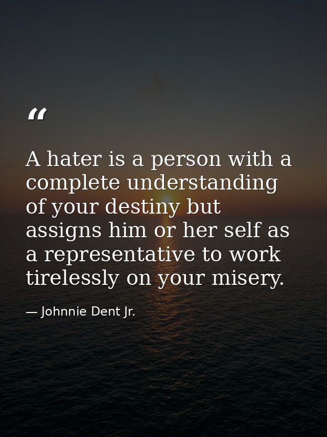 A hater is a person with a complete understanding of your destiny but assigns him or her self as a representative to wor — Johnnie Dent Jr.