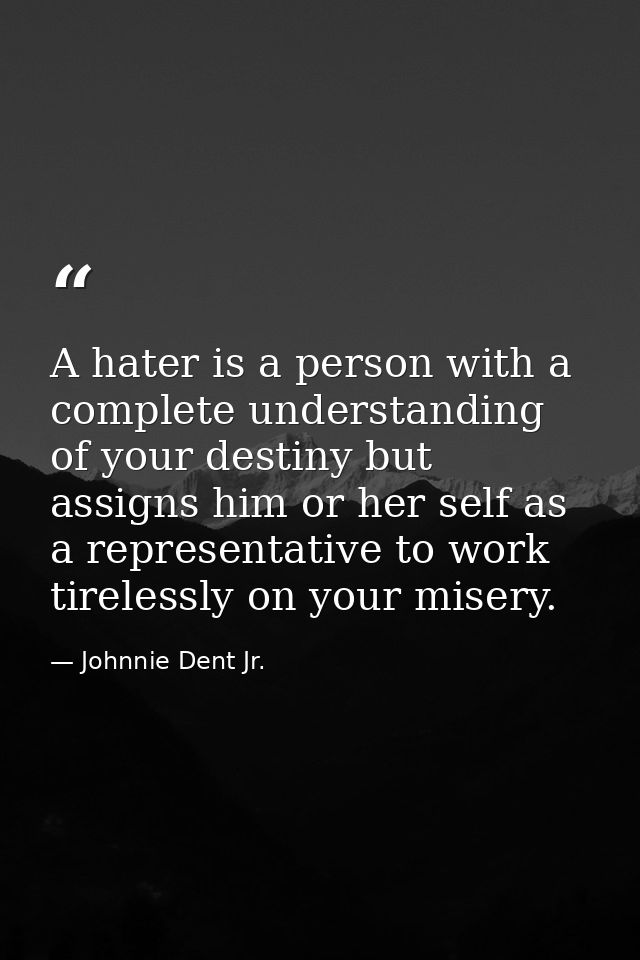 A hater is a person with a complete understanding of your destiny but assigns him or her self as a representative to wor — Johnnie Dent Jr.