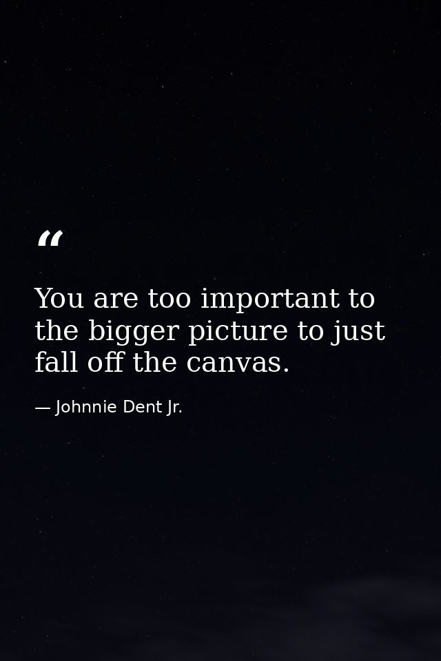 You are too important to the bigger picture to just fall off the canvas. — Johnnie Dent Jr.