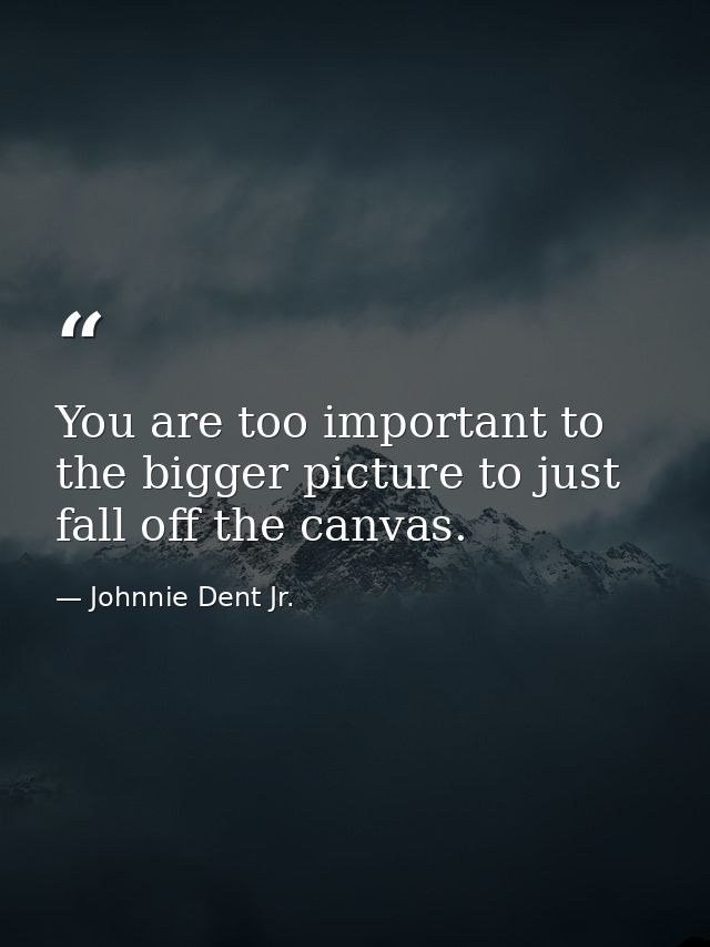 You are too important to the bigger picture to just fall off the canvas. — Johnnie Dent Jr.