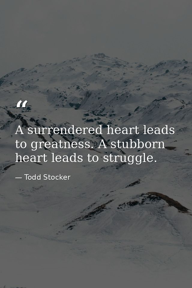 A surrendered heart leads to greatness. A stubborn heart leads to struggle. — Todd Stocker