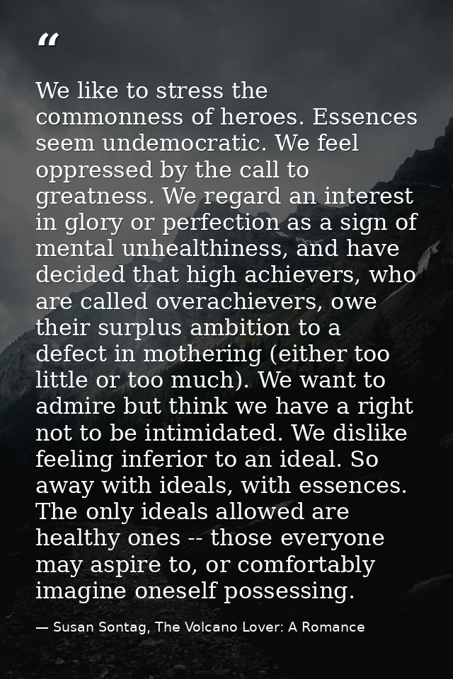 We like to stress the commonness of heroes. Essences seem undemocratic. We feel oppressed by the call to greatness. We r — Susan Sontag, The Volcano Lover: A Romance