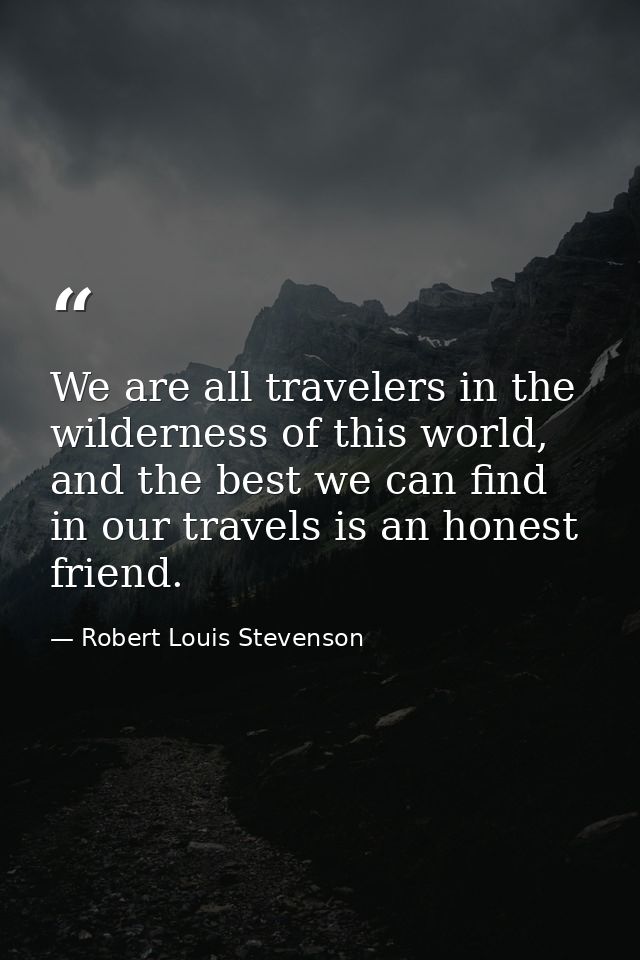 We are all travelers in the wilderness of this world, and the best we can find in our travels is an honest friend. — Robert Louis Stevenson