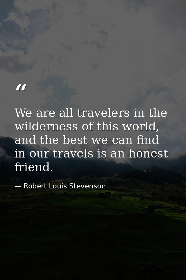 We are all travelers in the wilderness of this world, and the best we can find in our travels is an honest friend. — Robert Louis Stevenson