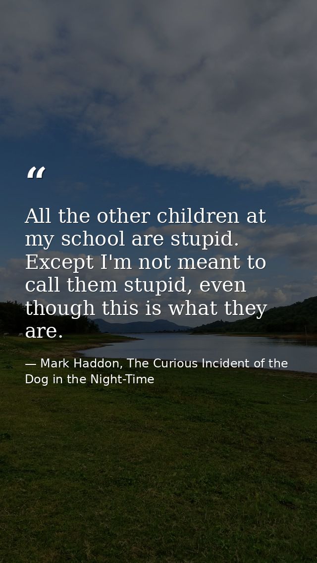 All the other children at my school are stupid. Except I'm not meant to call them stupid, even though this is what they  — Mark Haddon, The Curious Incident of the Dog in the Night-Time