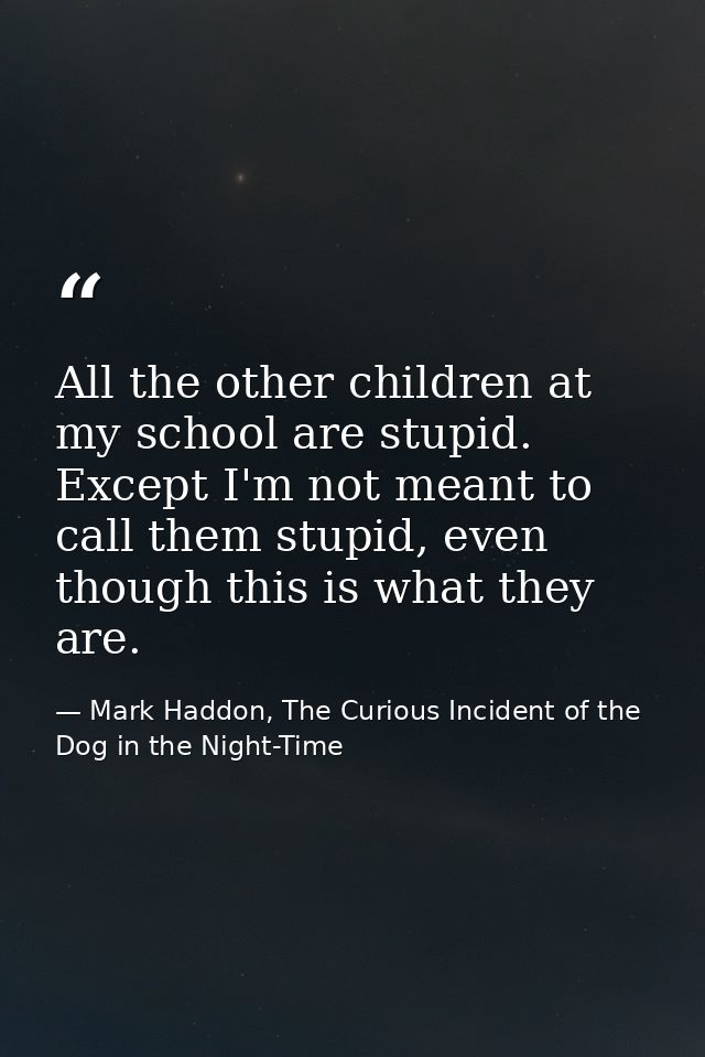 All the other children at my school are stupid. Except I'm not meant to call them stupid, even though this is what they  — Mark Haddon, The Curious Incident of the Dog in the Night-Time