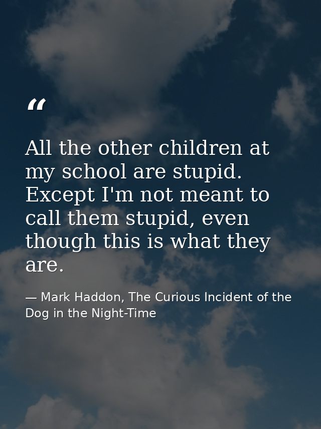 All the other children at my school are stupid. Except I'm not meant to call them stupid, even though this is what they  — Mark Haddon, The Curious Incident of the Dog in the Night-Time