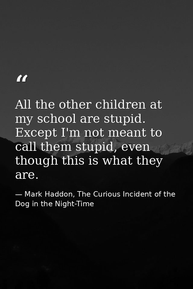 All the other children at my school are stupid. Except I'm not meant to call them stupid, even though this is what they  — Mark Haddon, The Curious Incident of the Dog in the Night-Time