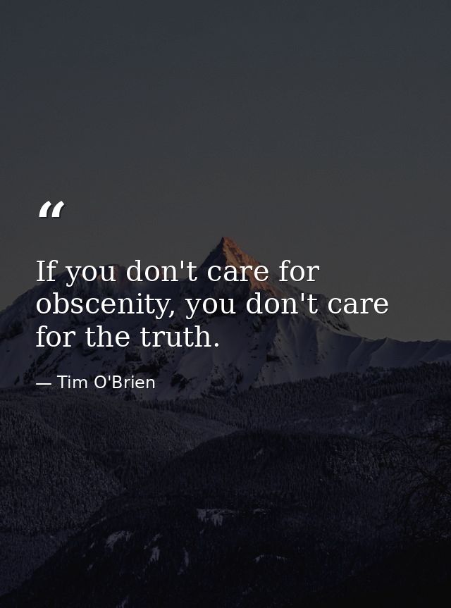 If you don't care for obscenity, you don't care for the truth. — Tim O'Brien