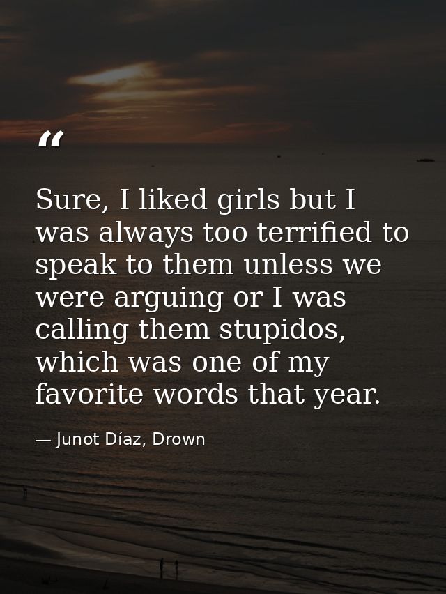 Sure, I liked girls but I was always too terrified to speak to them unless we were arguing or I was calling them stupido — Junot Díaz, Drown