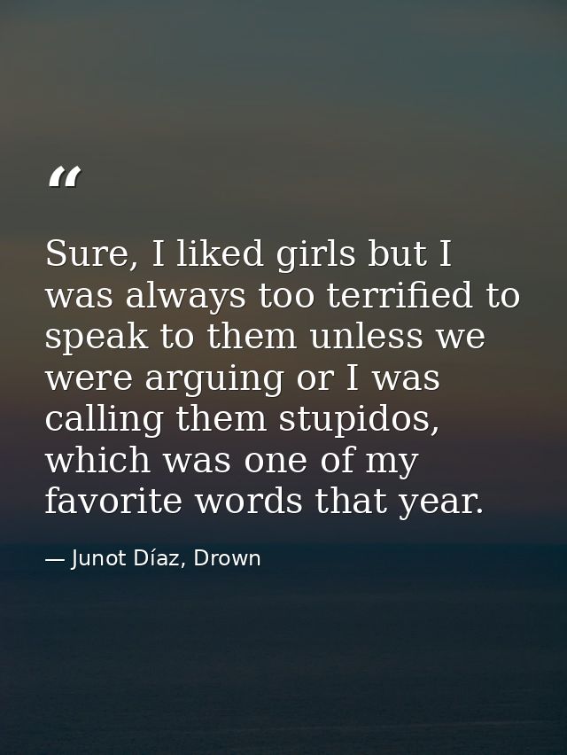 Sure, I liked girls but I was always too terrified to speak to them unless we were arguing or I was calling them stupido — Junot Díaz, Drown