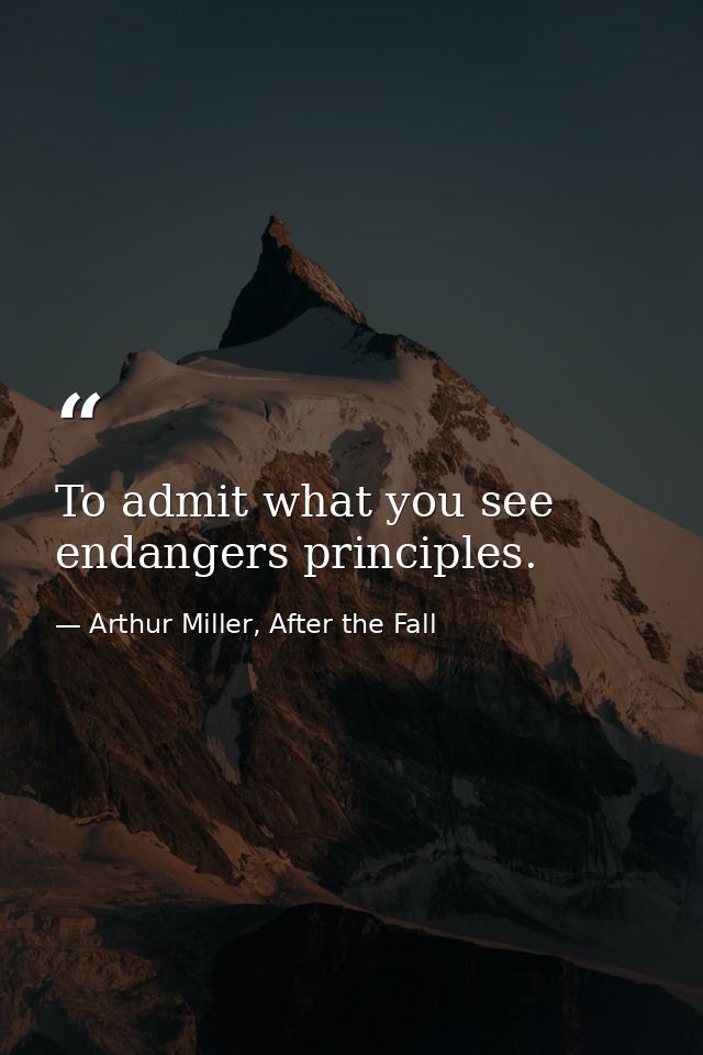 To admit what you see endangers principles. — Arthur Miller, After the Fall