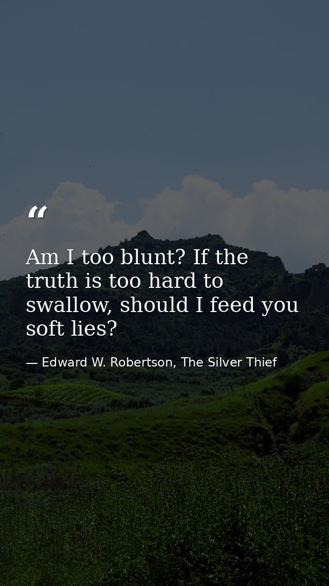 Am I too blunt? If the truth is too hard to swallow, should I feed you soft lies? — Edward W. Robertson, The Silver Thief