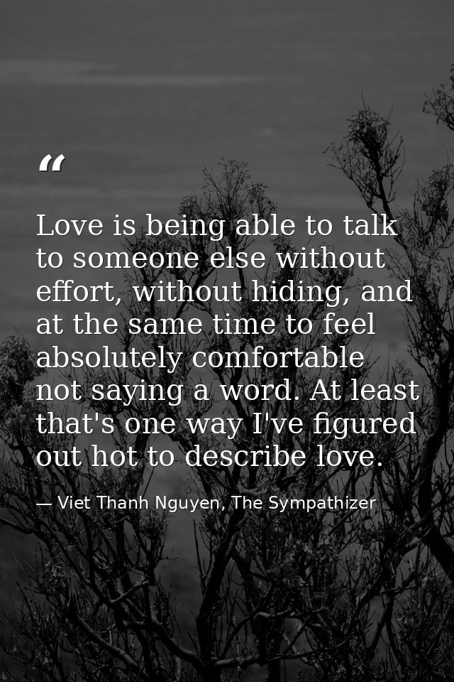 Love is being able to talk to someone else without effort, without hiding, and at the same time to feel absolutely comfo — Viet Thanh Nguyen, The Sympathizer