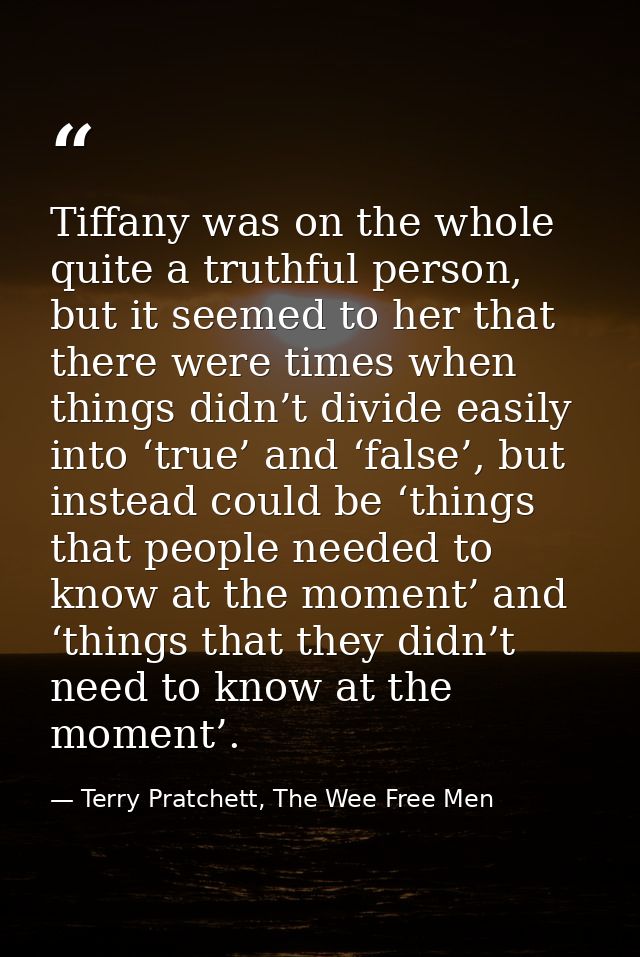 Tiffany was on the whole quite a truthful person, but it seemed to her that there were times when things didn’t divide e — Terry Pratchett, The Wee Free Men