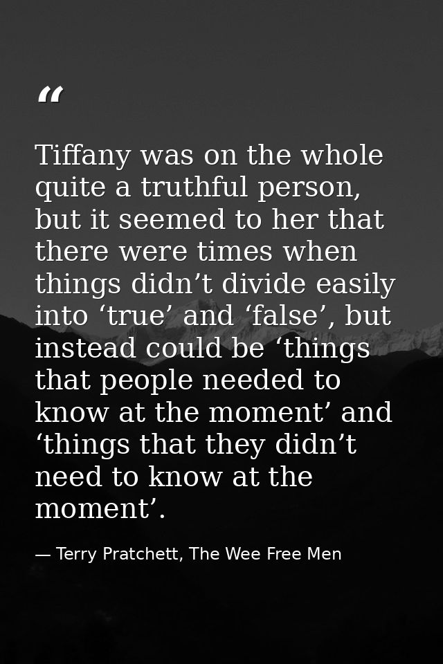 Tiffany was on the whole quite a truthful person, but it seemed to her that there were times when things didn’t divide e — Terry Pratchett, The Wee Free Men