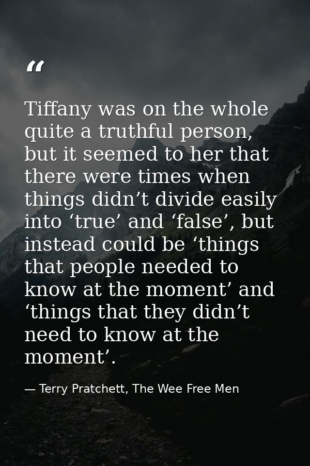 Tiffany was on the whole quite a truthful person, but it seemed to her that there were times when things didn’t divide e — Terry Pratchett, The Wee Free Men