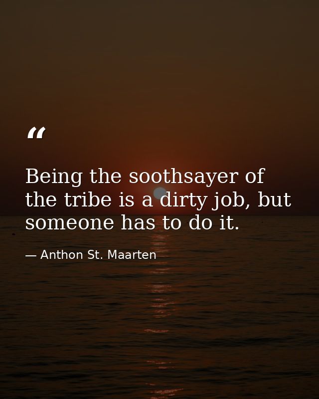 Being the soothsayer of the tribe is a dirty job, but someone has to do it. — Anthon St. Maarten