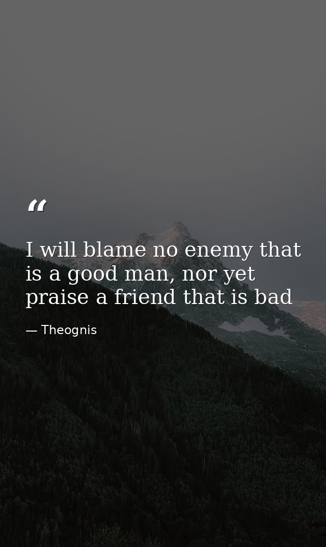 I will blame no enemy that is a good man, nor yet praise a friend that is bad — Theognis