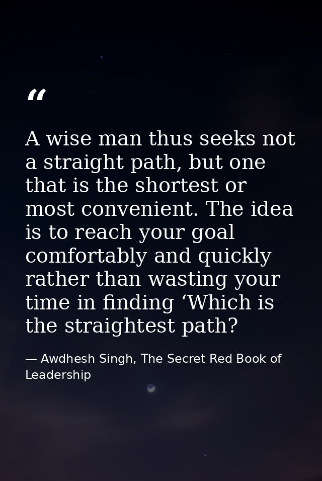 A wise man thus seeks not a straight path, but one that is the shortest or most convenient. The idea is to reach your go — Awdhesh Singh, The Secret Red Book of Leadership