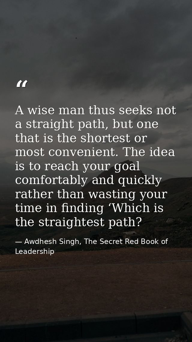 A wise man thus seeks not a straight path, but one that is the shortest or most convenient. The idea is to reach your go — Awdhesh Singh, The Secret Red Book of Leadership