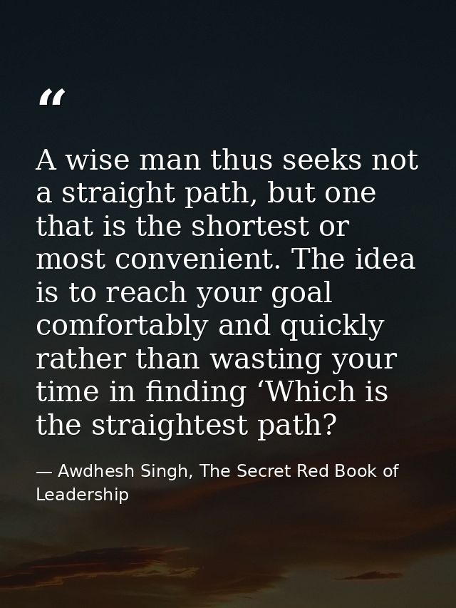 A wise man thus seeks not a straight path, but one that is the shortest or most convenient. The idea is to reach your go — Awdhesh Singh, The Secret Red Book of Leadership
